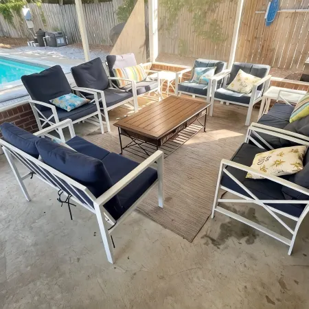Private 4 bedroom house near the beach with pool, hot tub, fire pit, game room.