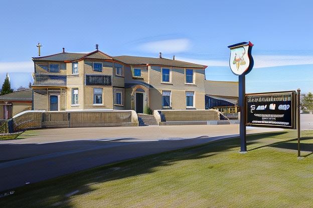 "a large building with a sign that says "" mayfield "" is situated next to a street" at Sturdys Castle