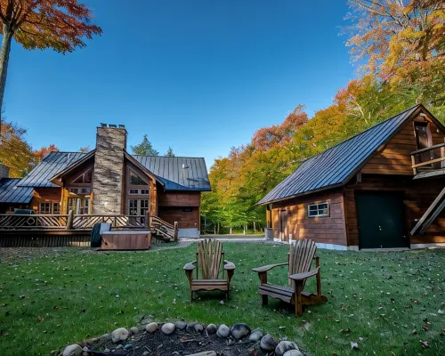 New Large Adirondack Lodge with Pond Waterfront and A/C Hotels in Webb