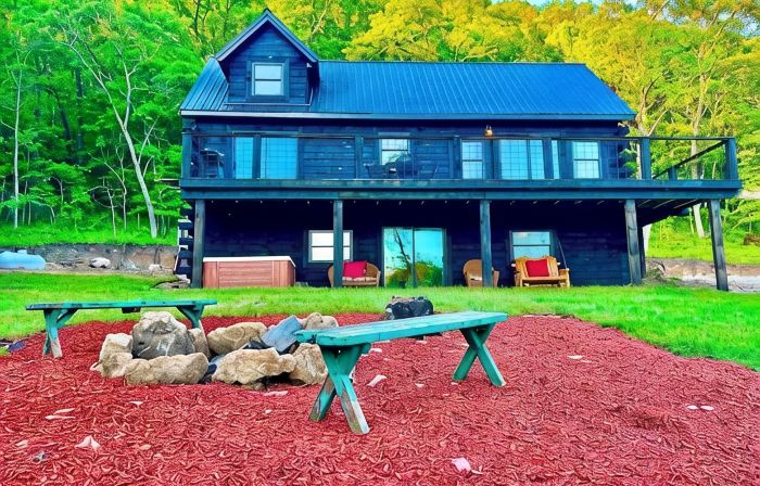 Black Bear A-Frame Waterfront Log Cabin with Hot Tub Jacuzzi