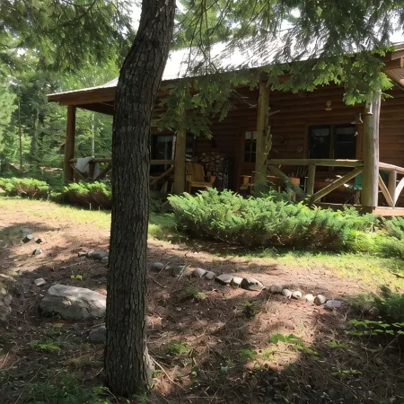 Log Cabin On Quiet Wilderness Lake In Downeast Lakes Region Of Maine