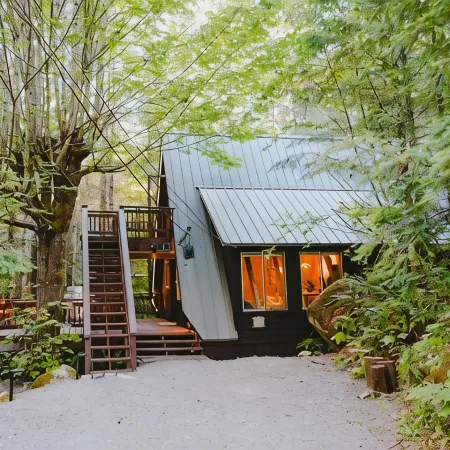Designer A-Frame · Forest Hot Tub · Fire Pit