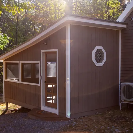 Forest Cabin near Log Bay & Shelving Rock Falls of Lake George.