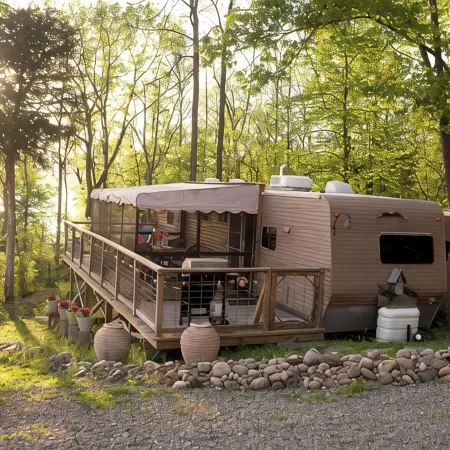 Glamping RV Overlooking Conesus Lake Finger Lakes Region Fire Pit A/C and Pool Hotels in Conesus