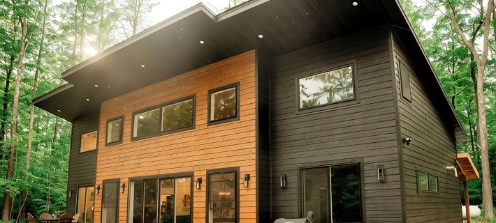 Modern mountain- inspired monoslope home located in the beautiful Northwoods Hotels in Sawyer County