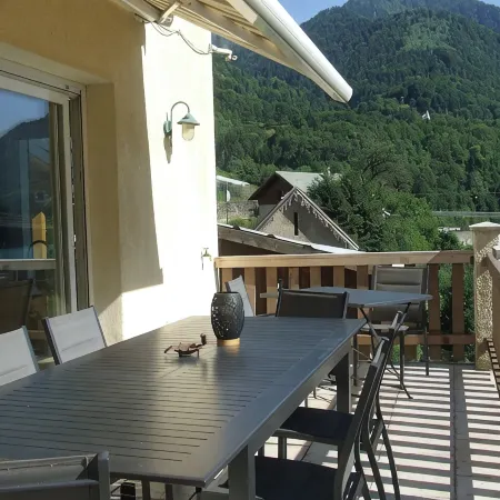Lovely village house with a view of lake and mountain VAUJANY on the other side Alpe d'Huez