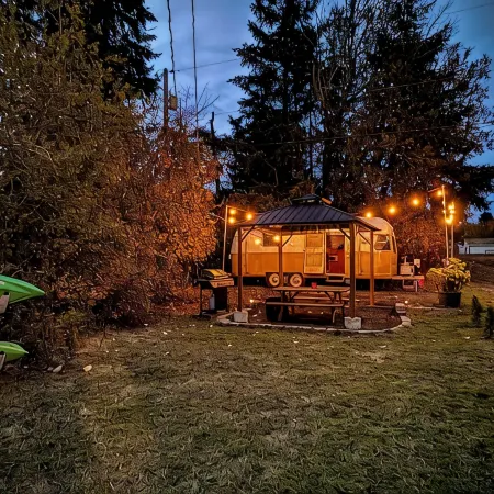 Beachfront Steampunk Airstream, Cosy Year-Round Glamping on the Kitsap Peninsula