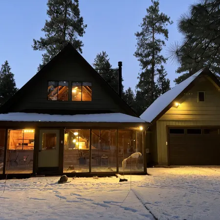 Wooden A-Frame Cabin Nestled in the Tall Pines
