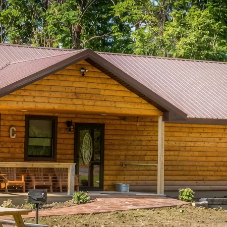 Cayuga Lake Cabins, Gorgeous Log Cabin home, Cabin C, fire pit, dog friendly