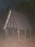 Camp under Blue Ridge Mtn sky river A Frame Cabin