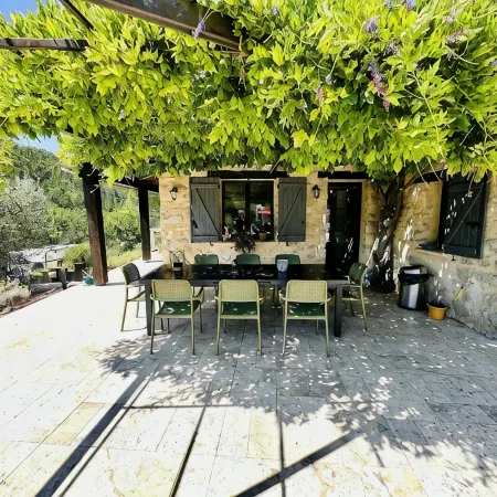 Stone house, swimming pool, spa, pétanque court, outdoor bar