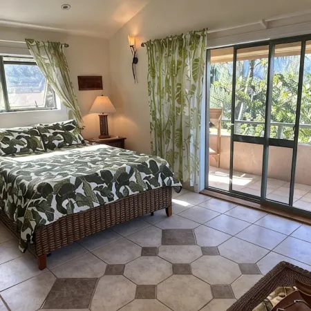 Beautiful, large studio with Mountain views from deck, beach access & A/C