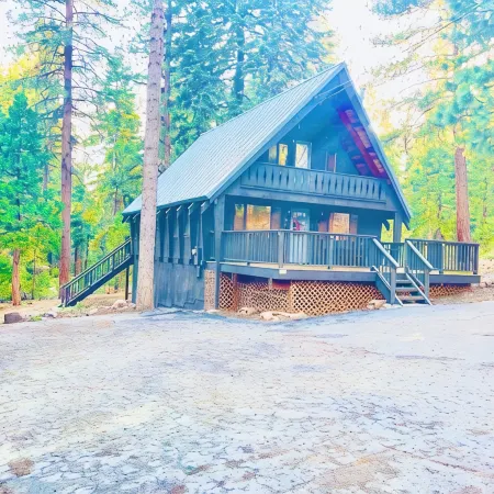 Modern A-Frame cabin that is a nice stroll down to the lake.