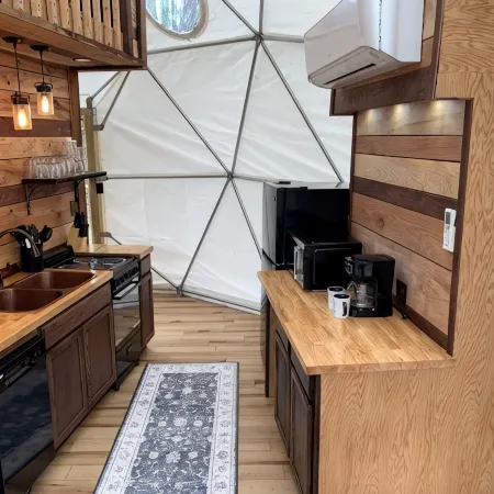 Moonshiner Tree Dome is rustic luxury with big, beautiful panoramic views.
