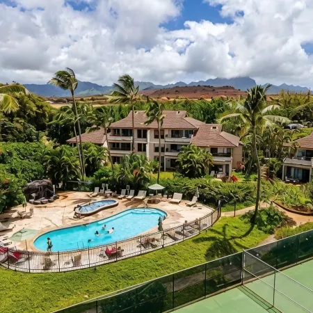 Poipu Ocean View + AC!  2 Pools & 3m Walk to Beach Along Greenbelt.