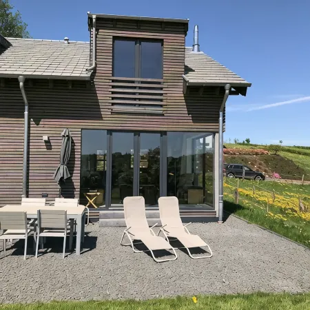 Modern House-new building with a distant view in the National Park, the "Eifelsteig"