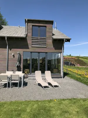Modern House-new building with a distant view in the National Park, the "Eifelsteig"