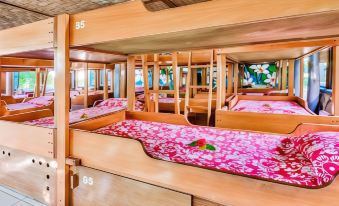 a room with multiple bunk beds arranged in rows , providing accommodation for a group of people at Beachcomber Island Resort