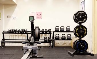 a well - equipped gym with a variety of exercise equipment , including a rowing machine , dumbbells , and a treadmill at Arrow on Swanston