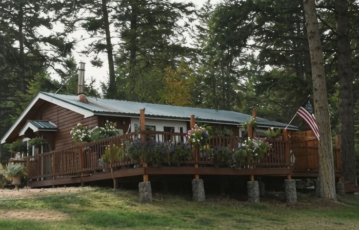 Cabin near Flathead Lake is walking distance to food, shopping and lake view.
