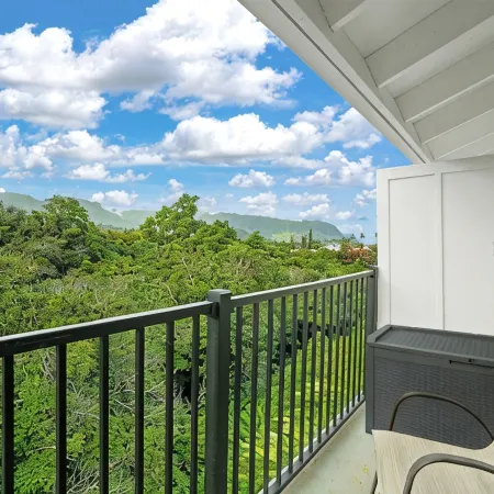 Studio with AC, lanai, and mountain views. Steps from the ocean with beach gear!