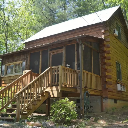 Cozy Pet Friendly Mountain Log Cabin in the Smokies with Deck and fire pit.