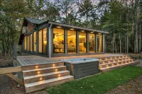 Lux Designer Private Waterfront Crooked River Sebago - Glass Walls - Huge Yard - 5-Star
