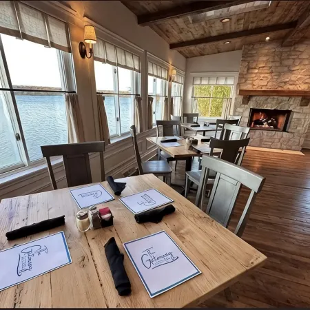 Winter Getaway with Cozy Fireplace in This Elegant Lake Geneva Condo & King Bed.