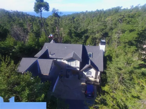 Cambria Ocean View Tudor on Forested Preserve