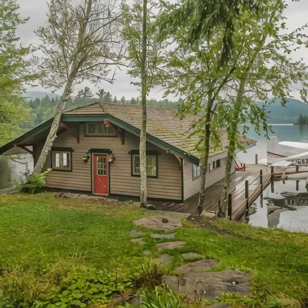 Adirondack Great Camp style home on beautiful Blue Mountain Lake