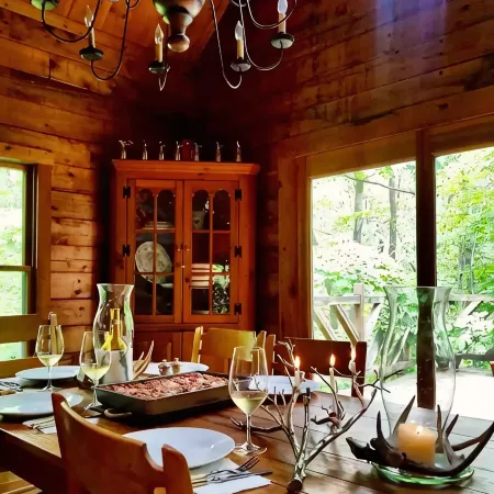 Rare private cabin retreat surrounded by 1700 acres of woods, yet close to town.