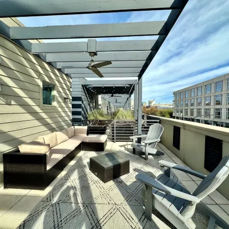 Luxury condo. 2 car garage, rooftop patio. Perfect for work or play!