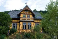 Landhaus Kunterbunt at the forest and river with chicken and sheep in the Thuringian Forest