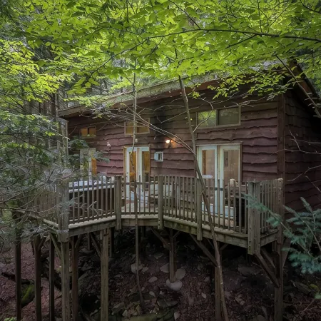 Hot Tub in the treetops with Timber Framed 2 bedroom cabin hidding in the woods