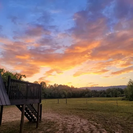 Camp under Blue Ridge Mtn sky river A Frame Cabin