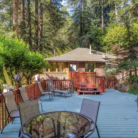 Relaxing redwood forest home with hot tub and sauna at Lagunitas Creek