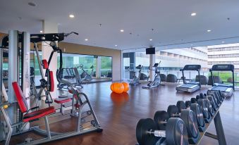 a well - equipped gym with various exercise equipment , including treadmills , weight machines , and an elliptical machine at Royal Ambarrukmo Yogyakarta