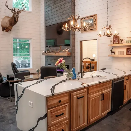 Modern mountain- inspired monoslope home located in the beautiful Northwoods