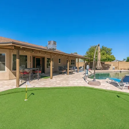HUGE, heated pool. Family friendly, toys for all!  Big & beautiful backyard!