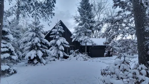 Secluded chalet in the woods overlooking a huge pond only 5 minutes to town.