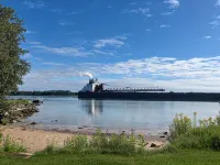 Charming house on the St. Mary's river in Sault Ste. Marie, freighters out front