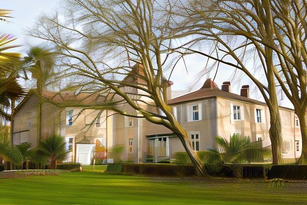 a large house with a tree in front of it and a green lawn in the foreground at Chateau Saint Martin B&B