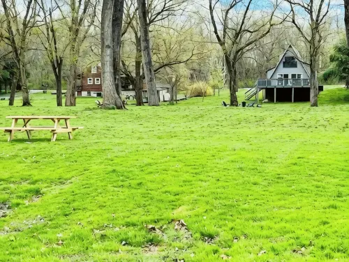 Riverfront🏕A-Frame/HOT TUB/Fire Pit! FAST Wifi - 4-Star