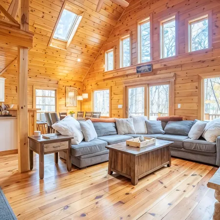 Beautiful private rustic log cabin, pool, hot tub