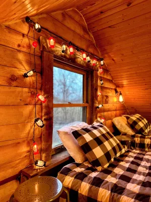 Hillside Cabin :: Secluded Log Cabin on 15 Acres, Pond & trails. Near Woodbury - Wifi