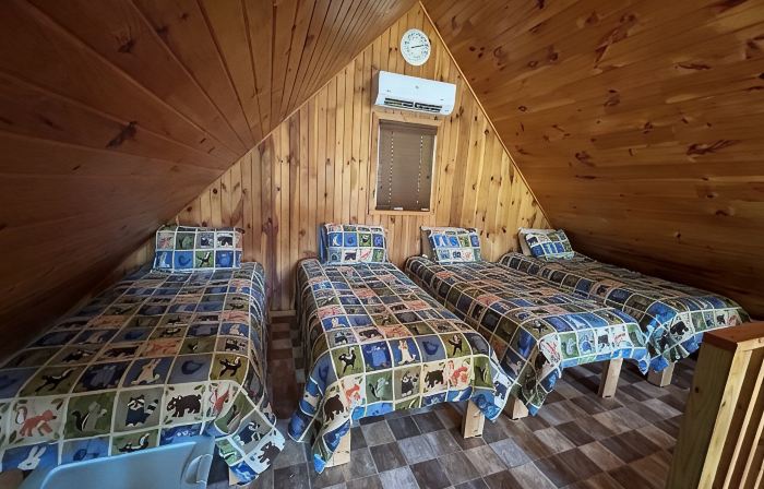 Peaceful secluded cabin nestled on 40 wooded acres overlooking  4 acre pond.