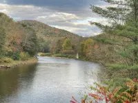Waterfall View from Secluded 4 Bed Cabin in East Branch, NY with Mountain Views