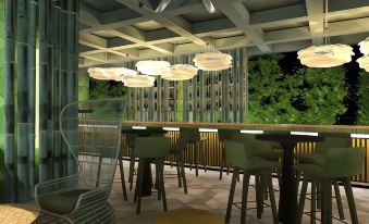 an outdoor bar area with a variety of chairs and tables , creating an inviting atmosphere at The Upper House Hotel