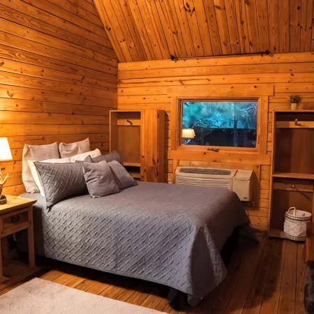 Charming cabin with loft, porch swing, AC, and WiFi on 295-acre peaceful retreat