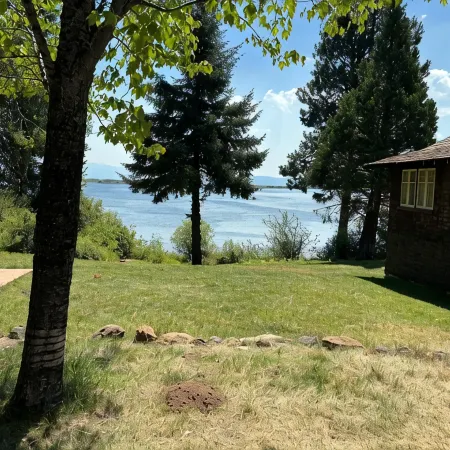 Beautiful view of the lake with patio and BBQ.